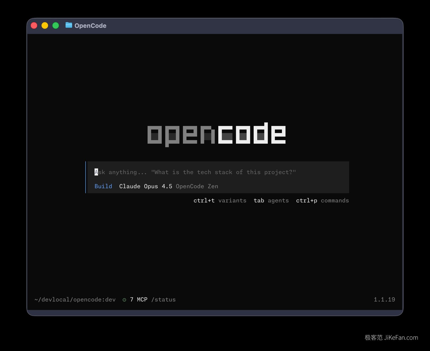 opencode 启动界面