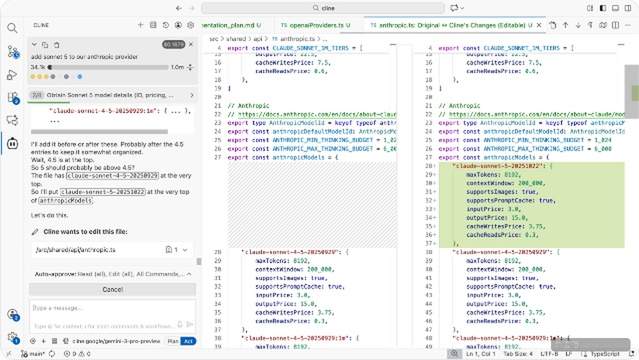 Cline multi-file diff editing