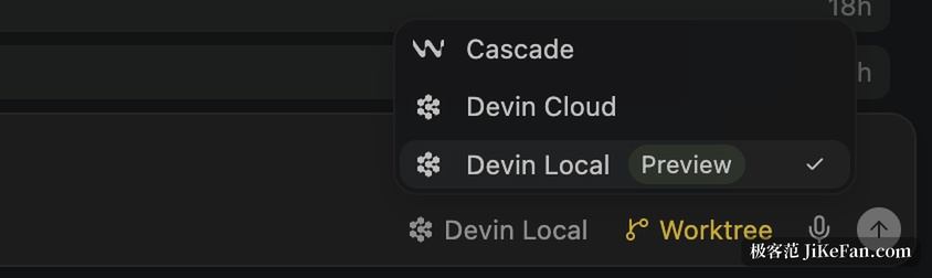 Devin Desktop 的 agent 位置选择器:本地、工作树与云端