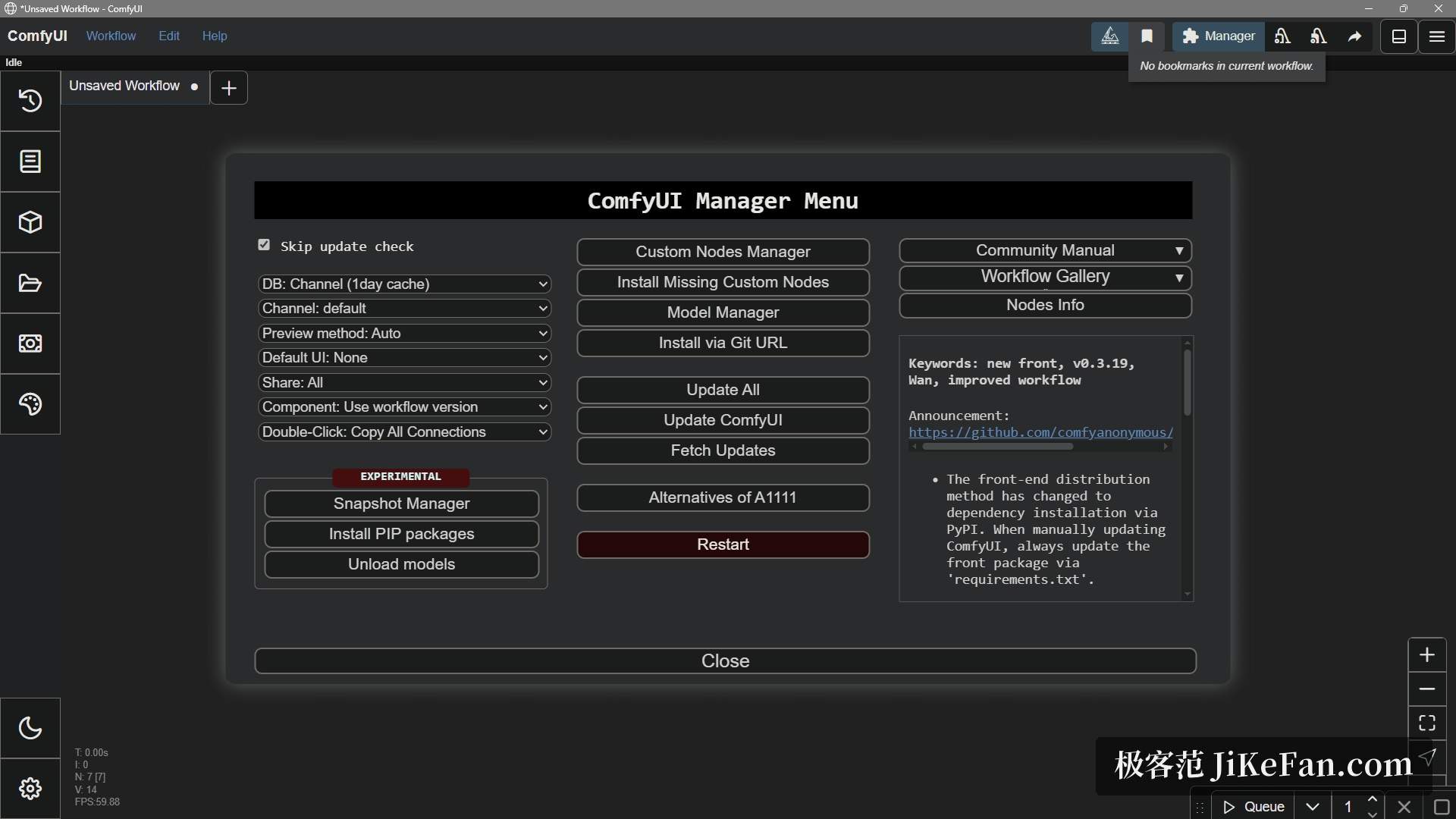 ComfyUI Manager 菜单中的自定义节点管理器与模型管理器