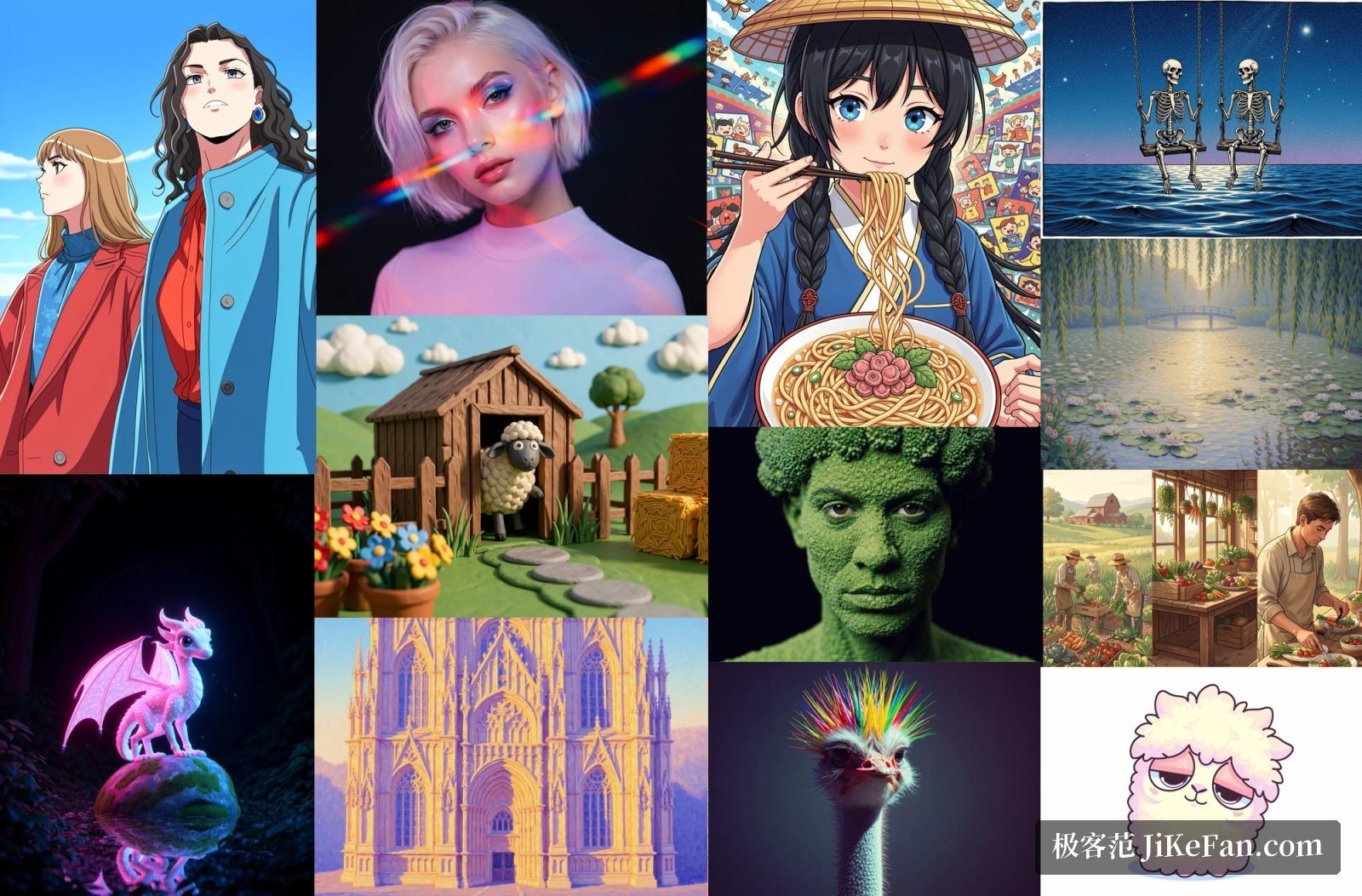 FLUX.2 [klein] 的图像编辑样张拼版：给出参考图后按提示词改写画面