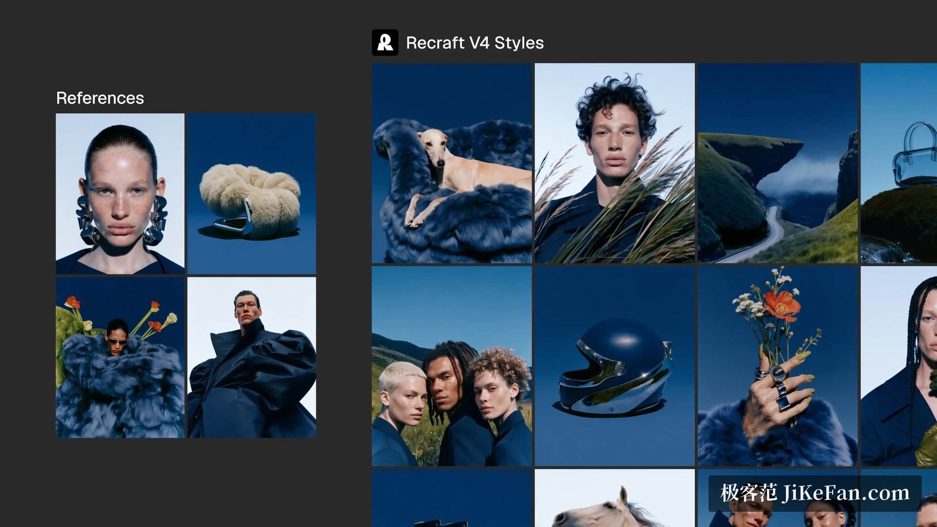 Recraft V4 Styles:左侧放几张参考图,右侧一次生成整套风格一致的素材