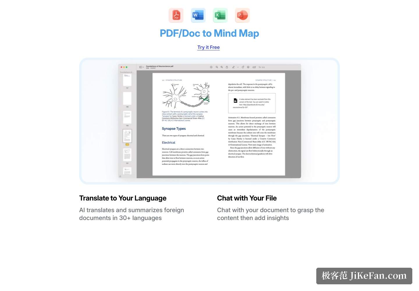 Mapify 官网：PDF/Doc 转思维导图、30 多种语言翻译与文档对话