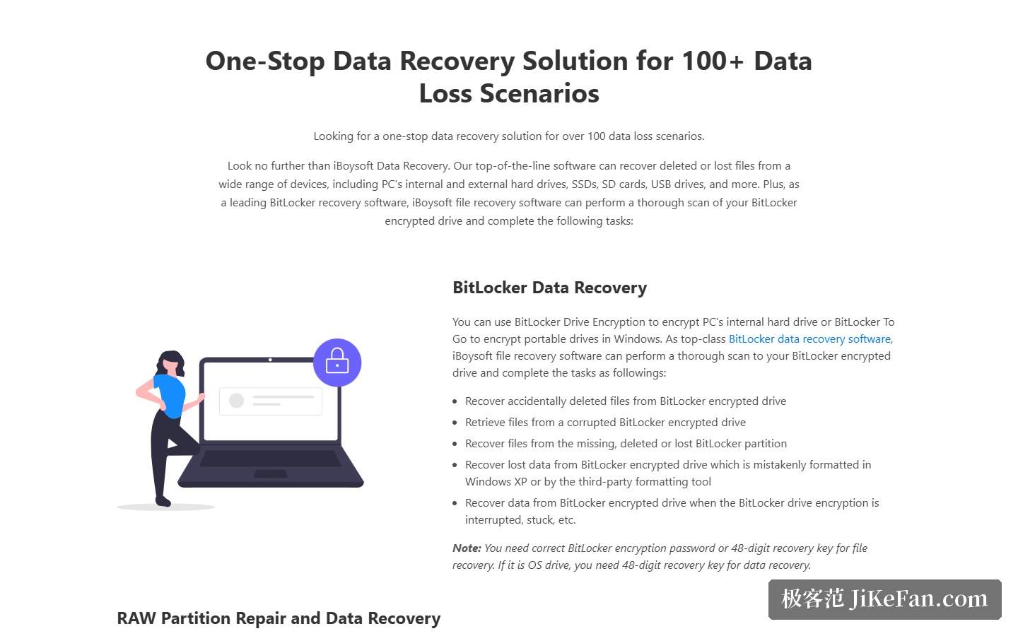 iBoysoft Data Recovery 官方产品页:覆盖 100+ 数据丢失场景与 BitLocker 数据恢复