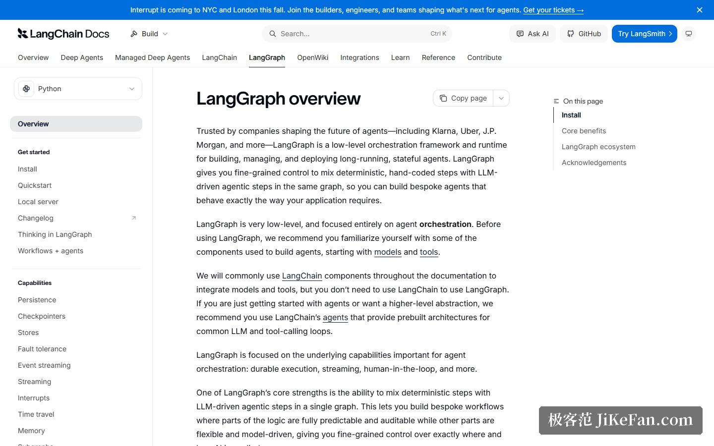 LangGraph 官方文档站:状态图、持久化与人工介入