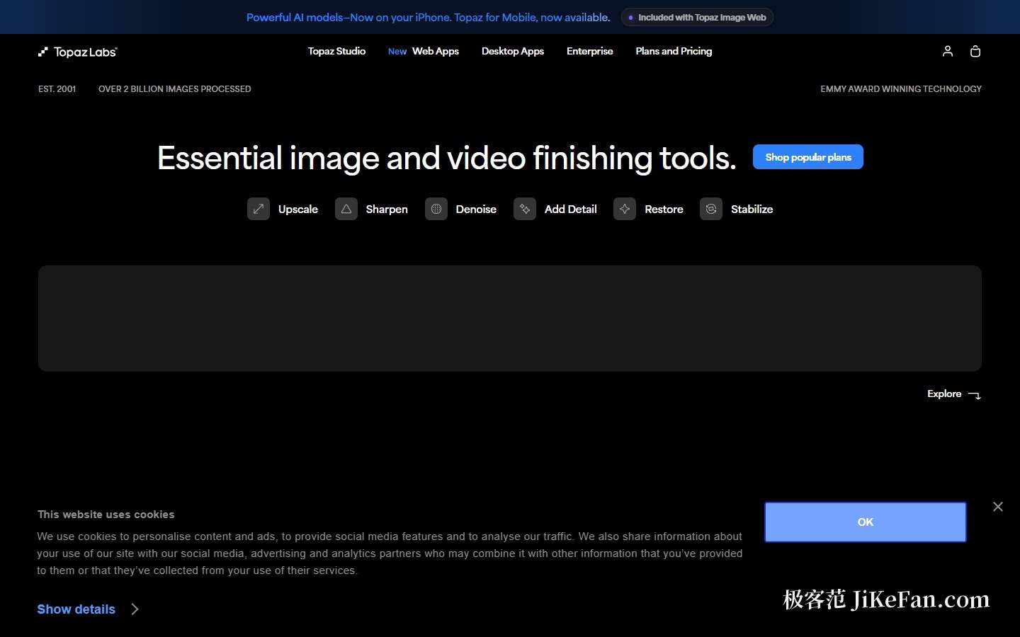 Topaz Labs 官网首页:产品线与各端定价