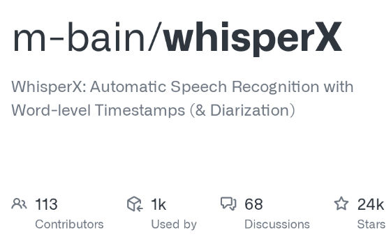 WhisperX：70 倍实时的开源转写工具，输出词级时间戳与说话人标签