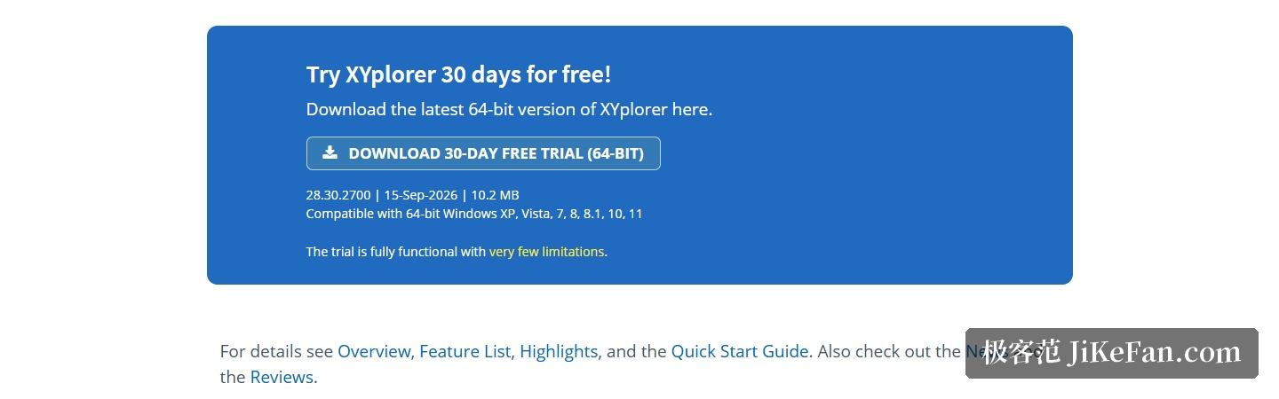 XYplorer 官网首页:30 天免费试用入口与版本信息