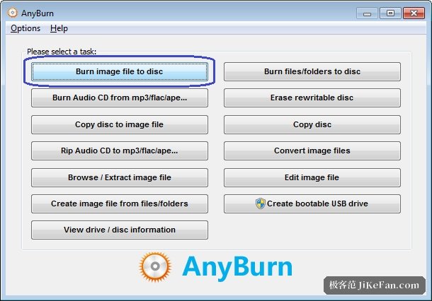 AnyBurn 刻录镜像文件界面