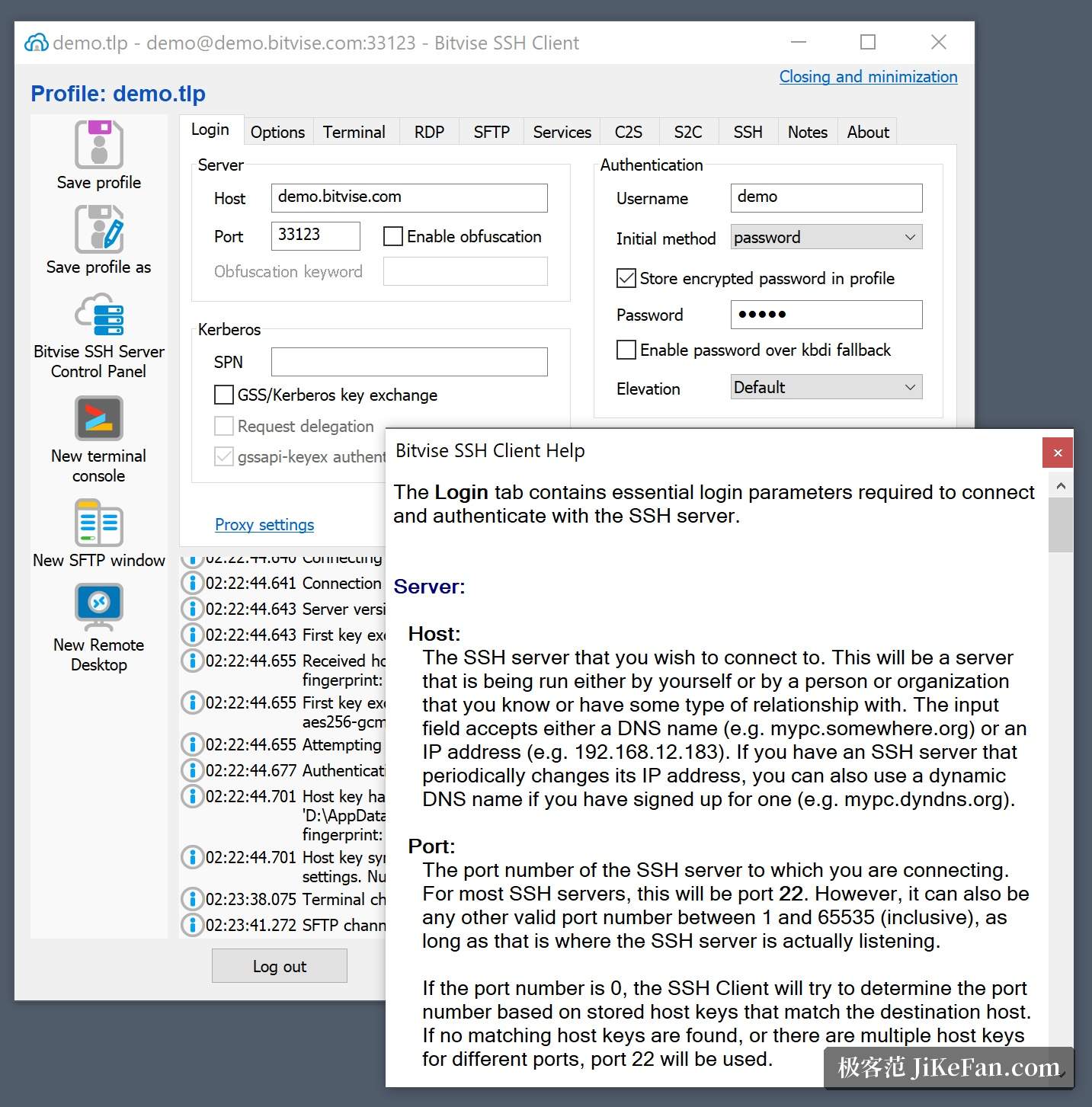 Bitvise SSH Client 的登录窗口