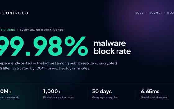 Control D：可按设备定制的加密 DNS，免费档就能拦广告与恶意域名