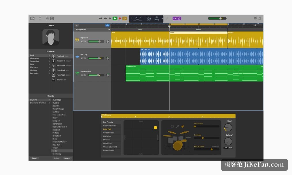GarageBand 的 Drummer 虚拟鼓手
