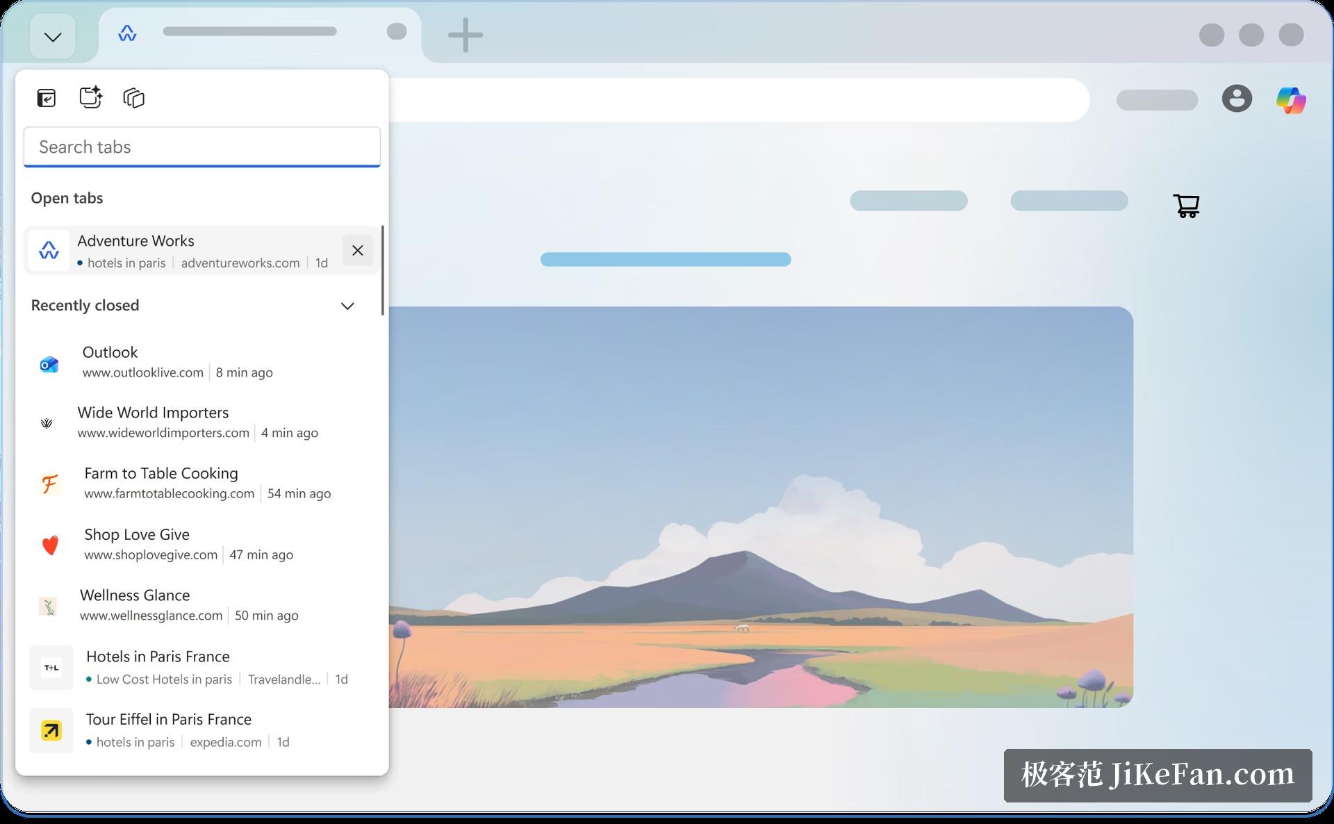 Microsoft Edge 标签搜索与最近关闭面板