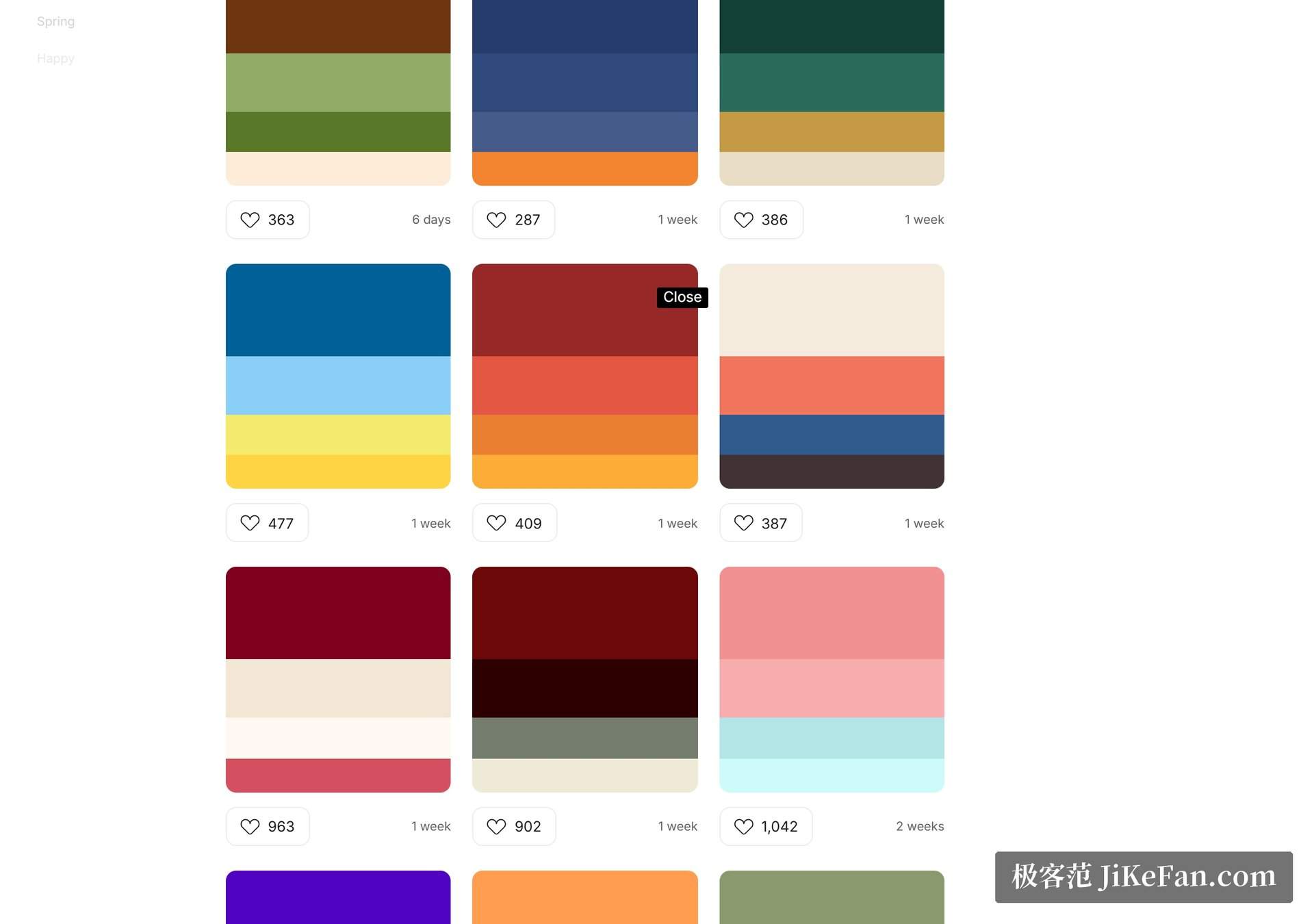 color hunt homepage palettes
