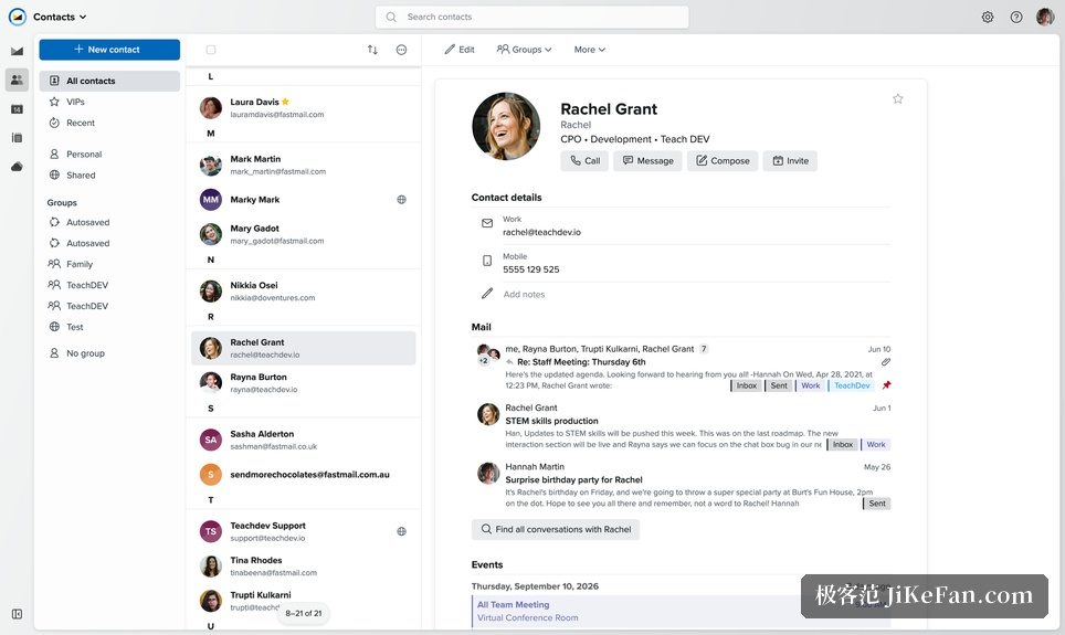 contacts and identities in Fastmail