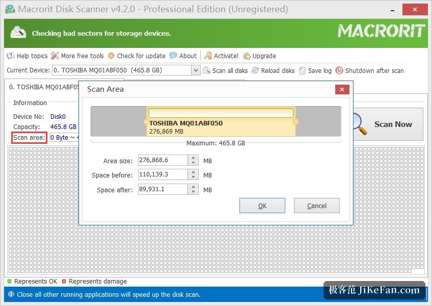 macrorit scan result with bad sectors marked