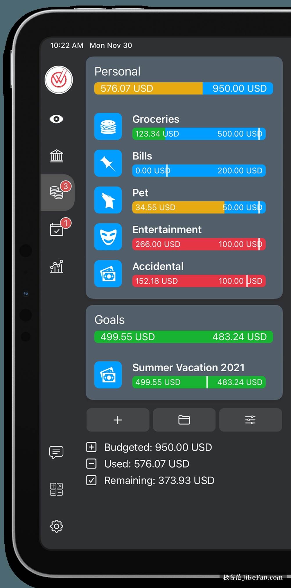 MoneyWiz 预算界面
