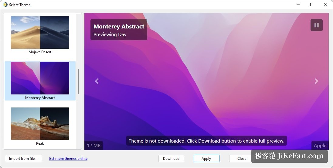 theme selection interface